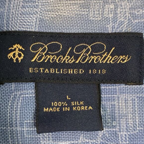 Brooks Brothers 100% Silk Blueprint Print Button Up Shirt Mens Large - Picture 5 of 6